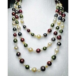 Runway Baroque Pearl Necklace Big Pearls 10 mm Multicolor 70” Long Opera Length